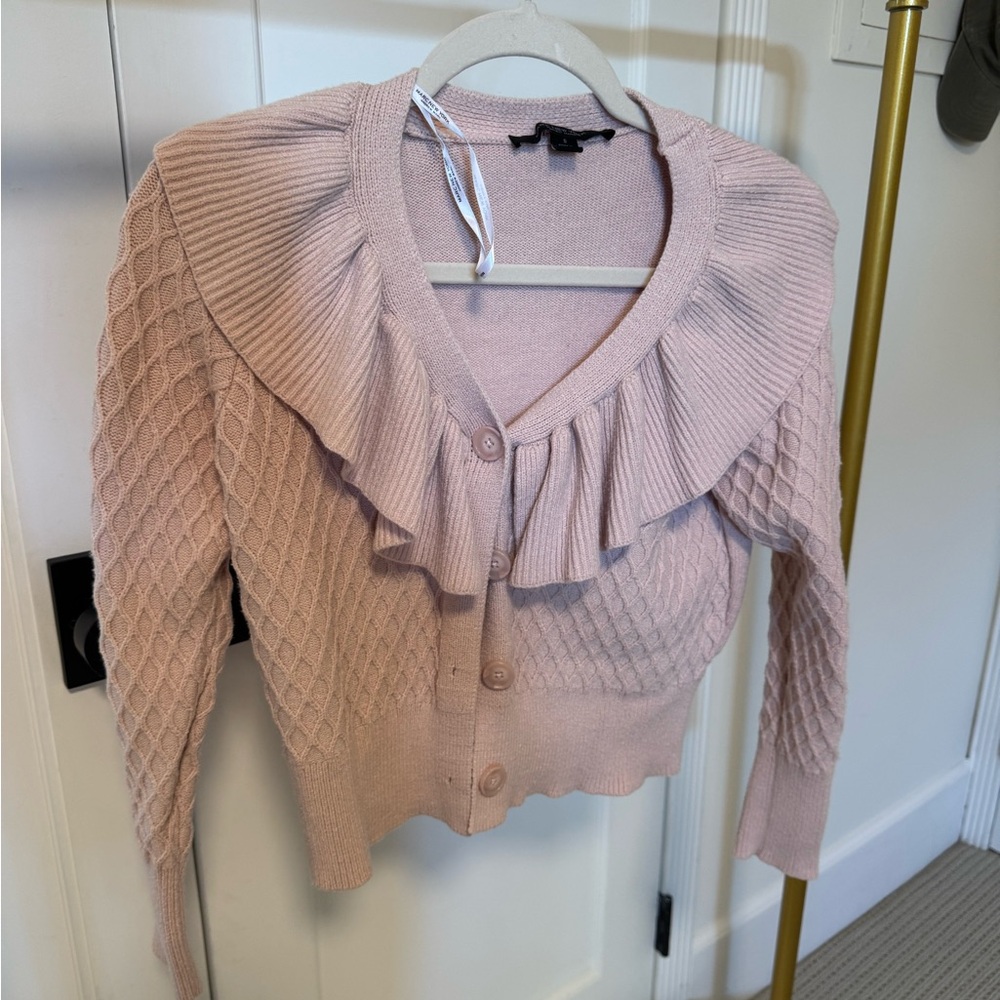Andrew Marc Light Pink Ruffled Cardigan